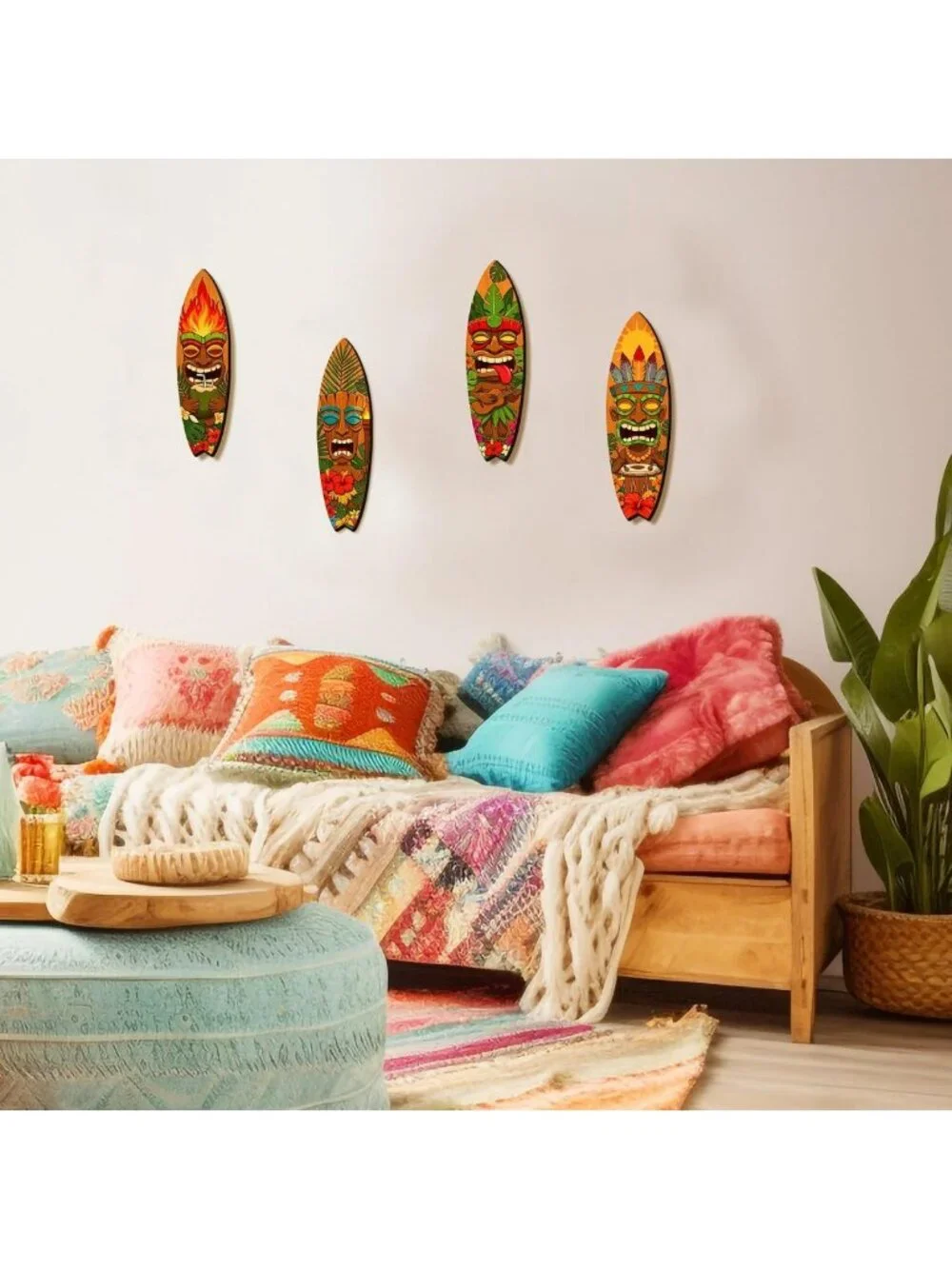 Rustic Surfboard Wall Decor Set of 4, Funny Tiki Bar Party Sign, Farmhouse Art